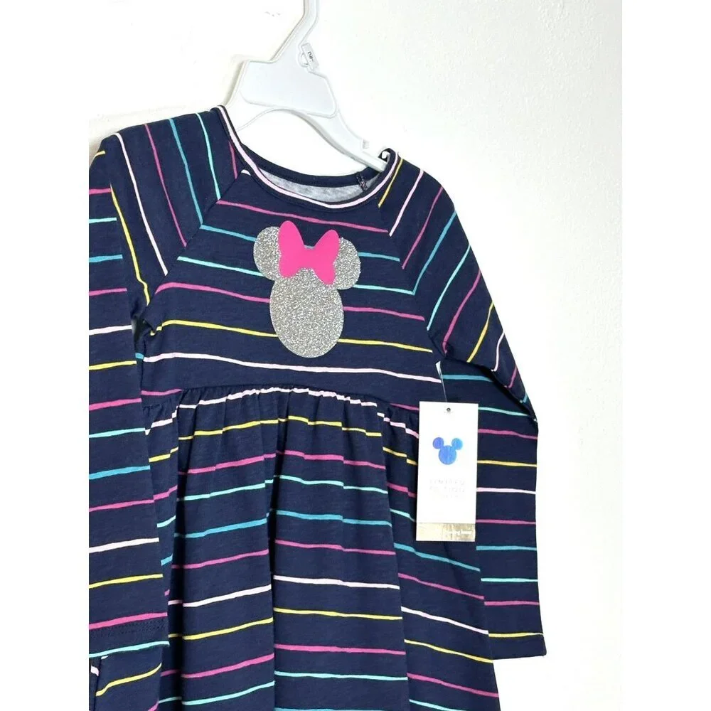 NWT Jumping Beans Disney Minnie Mouse Dress Girls Navy 2T Stripe LS‎ Raglan Blue